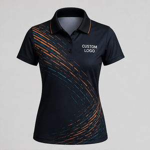 เสื้อโปโลผู้หญิงสีดำส้มเขียวอมฟ้าลายวนแบบกำหนดเอง แห้งเร็ว ระบายอากาศได้ดี แขนสั้น สำหรับกีฬากอล์ฟ รุ่น WPS-0893 - Product Image 3