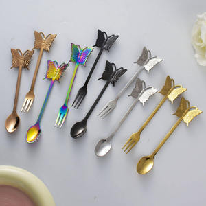 Ensemble de cuillères et fourchettes en acier inoxydable doré motif papillon, collection de couverts de table haut de gamme pour café, vente en gros - Product Image 2