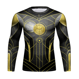 T-shirt de compression à manches longues pour homme, motif Iron Man noir et or, séchage rapide, en polyester, confort et flexibilité, protection anti-UV - Product Image 1