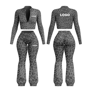 Conjunto de Pantalones Casuales Personalizados para Mujer, Pantalones Acampanados con Estampado de Leopardo, Conjunto de Dos Piezas, Ropa Deportiva para Mujer - Product Image 4