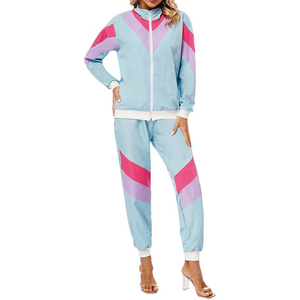 Conjunto Deportivo de Invierno 2 en 1 para Mujer, Color Azul Claro, con Bloques de Color, Manga Larga, Capucha, Bolsillos Laterales, Estilo Casual y Deportivo - Product Image 1