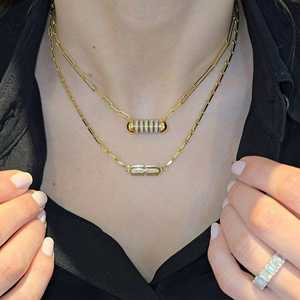 41cm Paperclip Chain Horizon Round Baguette Lab Grown Diamond Necklace Solitaire Minimalist Lobster Clap Layering 14K <b>Solid</b> <b>Gold</b> - Product Image 4
