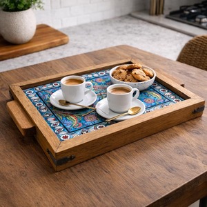 Bandeja de madera estampada para habitación de bebé, bandeja de madera estampada para el cuidado del bebé, para almacenamiento de pañales y lociones, suministro al por mayor de bandejas de servicio - Product Image 2