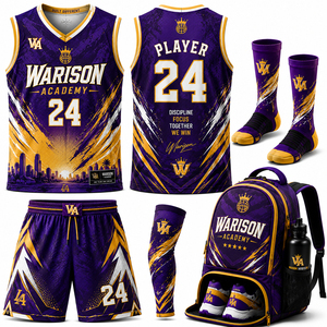 Wholesale Manufacturer Basketball Jersey And Short Set With Socks Sleeves And Jogging Shoes And Bag Pack Basketball Teamwear Set - Product Image 1