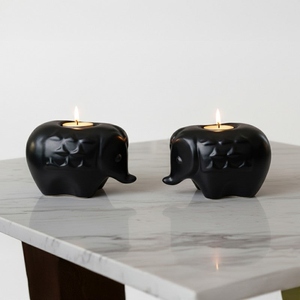 New design glossy Black elephant <b>tea</b> <b>light</b> candle holder set ceramic candle stand decorative tabletop accent - Product Image 1