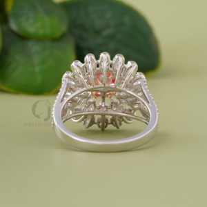 Vivid Pink 1.01ct Lab Diamond <b>Cushion</b> Cut Halo Engagement Ring Silver Pear <b>Round</b> Brilliant Side Stone Setting - Product Image 3