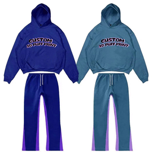 Custom Flared Lightweight Summer Tracksuit Men Streetwear 3D Printed Stacked Hoodie <b>Jogger</b> <b>Set</b> Raw Hem Cut 2 in 1 - Product Image 3