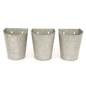 Juego de 3 macetas colgantes de metal galvanizado para decoración de jardín interior y exterior, soportes de hierro para flores en oferta. - Product Image 1