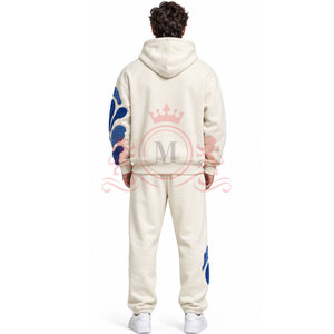Conjunto Deportivo con Capucha Color Crema para Hombre, con Estampado de Olas Azules, Sudadera Casual de Manga Larga y Pantalones, Ropa de Invierno - Product Image 3