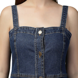 Robe en jean décontractée sans manches pour femme, boutonnée sur le devant, longueur midi, en coton, fournisseur en gros de mode - Product Image 4