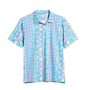 เสื้อเชิ้ตพิมพ์ลายเรขาคณิตสีพาสเทลสำหรับผู้ชายแขนสั้นฤดูร้อนลำลองน้ำหนักเบาชุดวันหยุดที่ระบายอากาศได้ดี - Product Image 5