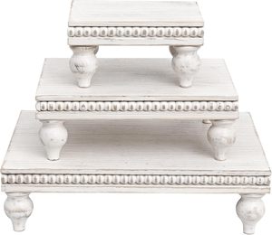 Custom Logo Wooden Riser Display Stand Set Of 3 Beaded Pedestal Tray For Kitchen Counter Home <b>Decor</b> <b>Party</b> Wholesale - Product Image 3