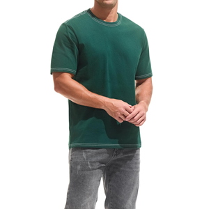 Camiseta de Punto para Hombre, Cuello Redondo, Manga Corta, Color Verde Oscuro, Estilo Casual, Corte Regular, 100% Algodón Jersey, Ribete en Contraste - Product Image 3
