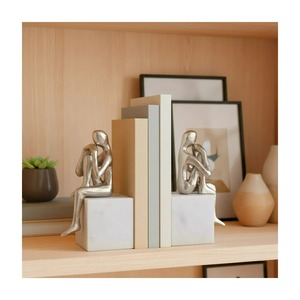 Porte-livres en métal moderne, design sculptural de figure humaine, base carrée, 2 pièces, accessoire décoratif pour la maison, le bureau - Product Image 4