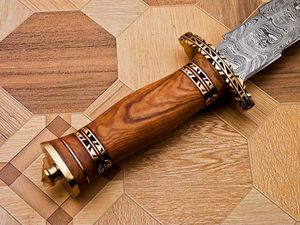 Cuchillo Bowie de Caza Multifuncional de Hoja Fija de Acero de Damasco Hecho a Mano con Mango de Madera, OEM/ODM Disponible, Personalizable - Product Image 3