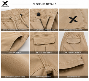 Shorts cargo pour hommes X Sports City, couleur unie, taille élastique, tissu Oxford respirant, style décontracté Bermuda avec poches, offre OEM - Product Image 6