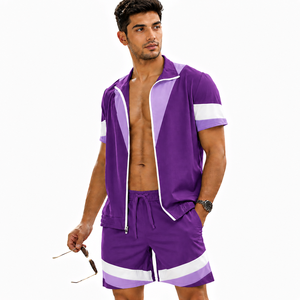 Custom Men's Summer Sportswear Tracksuit Set <b>Zip</b> Shirt and Shorts with OEM Custom Logo - Product Image 2