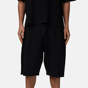 Pantalones Cortos Bermuda de Algodón Negro Sólido para Hombre, Cintura Elástica, Bolsillos Casuales, Transpirables, Tejido de Punto, Corte Medio - Product Image 3