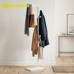 Modern Minimalist Durable Solid Wood Powder Coated Coat Rack 4 Wooden Hooks Freestanding <b>Space</b>-<b>Saving</b> Adjustable Home Furniture - Product Image 6