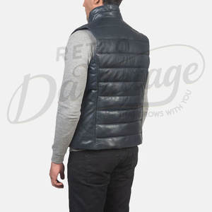 <b>Men's</b> <b>Black</b> Stand Collar Puffer <b>Vest</b> With Zipper Closure Windproof Casual Winter Outerwear 100% Polyester - Product Image 2