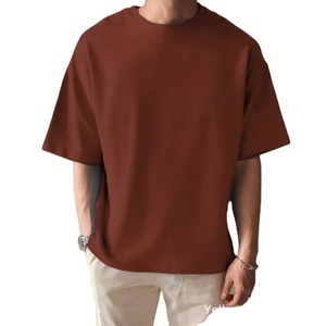 T-shirt tricoté 100% coton à épaules tombantes pour hommes, coupe régulière, séchage rapide, respirant, manches courtes, teint en fil, design vierge - Product Image 3