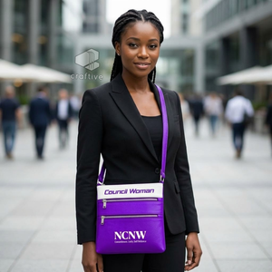 NCNW Sorority กระเป๋าสะพายข้างหนัง PU สีม่วง กระเป๋าซิปคู่ สายสะพายไหล่ปรับได้ ตราสัญลักษณ์ตัวอักษรกรีก - Product Image 5