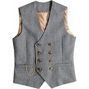 Gilet en tweed croisé sur mesure pour homme, motif chevrons de qualité supérieure, gilet de costume classique et habillé pour affaires et mariages - Product Image 1