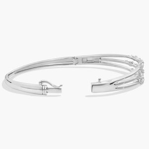 Multi-Row Marquise and Round Alternating Diamond <b>Bangle</b> <b>Bracelet</b> in White Gold - Product Image 5