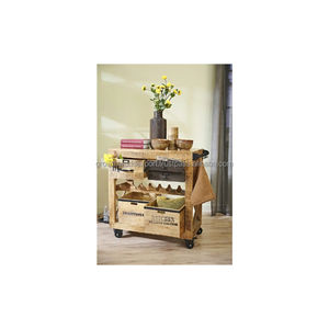 Chariot de cuisine moderne en bois massif avec caisses amovibles, porte-serviettes, chariot de service et station de rangement mobile - Product Image 3