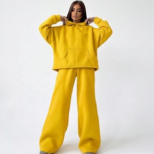 Conjunto de Sudadera con Capucha Larga de Forro Polar Lavanda para Mujer, Ajuste Holgado, Casual, de Dos Piezas, Sudadera y Pantalones de Color Sólido para Invierno - Product Image 5