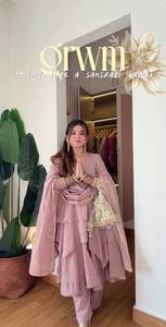 Pink Floor-Length Anarkali Suit With <b>Silver</b> Embellished Neckline Elegant Indian Pakistani Wedding <b>Dress</b> <b>Women's</b> Loose Fit - Product Image 3