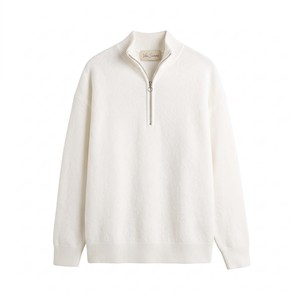 Custom Logo OEM Quiet Luxury Men's Wool Cashmere Quarter Half Zipper Stand Collar Rib Knit Top Slim Fit Pullover Knitted <b>Sweater</b> - Product Image 1