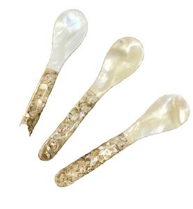 Cuchara premium de nácar vietnamita hecha de material de concha de ostra para servir caviar, sal, huevo, helado, café y postres. - Product Image 1