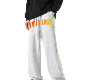 Pantalon de survêtement gris en coton pour homme, taille élastique avec cordon de serrage, décontracté, avec poches, imprimé par transfert thermique, pour l'automne - Product Image 4