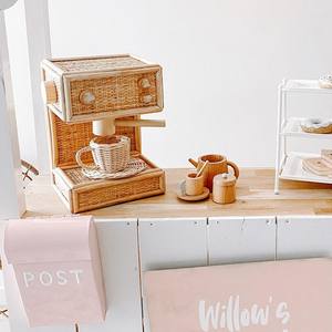 Juguete de cafetera de ratán de calidad premium para niños, juguete de rol de barista Montessori, precio más bajo - Product Image 4