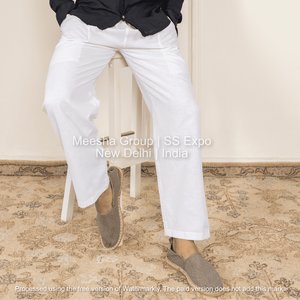 Pantalones Casuales de Corte Recto para Hombre, Color Blanco Sólido, Mezcla de Algodón, Cómodos para Uso Diario, Cintura Elástica, Pantalones de Salón - Product Image 2