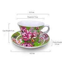 Ensemble tasse et soucoupe en porcelaine à motif pivoine de luxe, imprimé par transfert d'eau, cadeau traditionnel chinois Hakka, cadeaux d'affaires