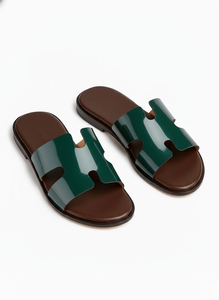 Chaussons en cuir de luxe pour hommes, semelle en caoutchouc antidérapante, sandales plates confortables pour la maison, la plage et la marche décontractée - Product Image 4