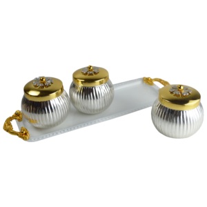 Pot de rangement en métal de style américain, forme ronde, finition argentée brillante classique, pour fruits secs et bonbons - Product Image 3