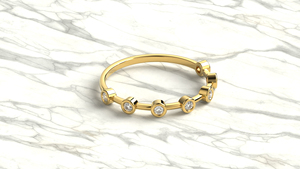 Anillo de Boda Ligero de Oro de 18K con Diamantes de Corte Redondo, Bisel Espaciado, Media Eternidad, Delicado, Apilable, Joyería Fina de Moda para Mujer - Product Image 3