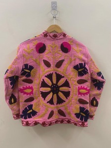 Chaqueta de punto con cuello mandarín para mujer, talla grande, bordado floral, manga larga, estilo bohemio, ropa exterior informal, temporada de primavera - Product Image 2