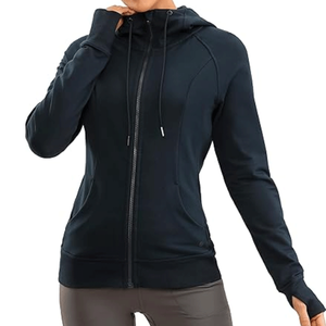 Sudadera con Capucha y Cierre para Mujer, Color Sólido, Manga Larga, Transpirable, Tejido de Algodón y Elastano, para Otoño - Product Image 2