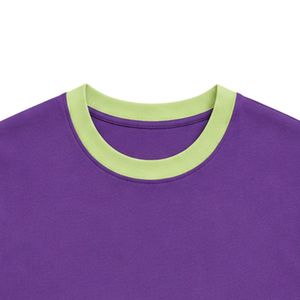 Camiseta sin Mangas Morada con Ribete Verde Claro para Mujer, Chaleco Casual de Verano de Algodón, Cuello Redondo, Estilo OEM Personalizado - Product Image 5