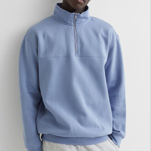 Sudadera de Hombre Azul Claro Sólido con Cierre de Cremallera, 100% Algodón, Manga Larga, Informal, para Invierno - Product Image 1