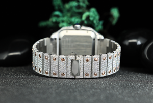 Reloj de Pulsera Cuadrado de Lujo Personalizado con Incrustaciones de Diamantes |   Reloj de cuarzo de acero inoxidable para hombre con pavé de diamantes y números romanos, estilo hip hop - Product Image 5