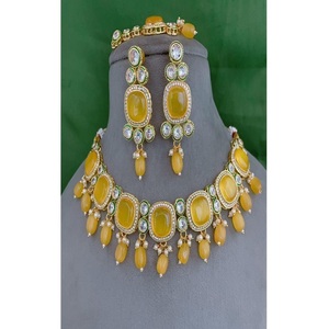 Gorgeous Premium Quality Gold Plated Moissanite Classic Engagement Party Wedding Necklace <b>Set</b> with Earrings Tikka Women - Product Image 1