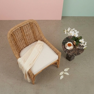 Chaise d'appoint ergonomique en rotin tressé naturel, style Mid-Century Modern, écologique, faite à la main, avec coussin amovible, pour salle à manger et salon - Product Image 5