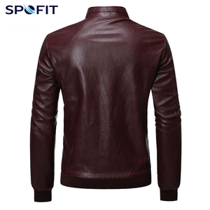 SPOFIT Men's PU Leather <b>Jacket</b> Stand Collar Zipper Front Moto <b>Biker</b> Style Solid Color Winter Breathable Wear - Product Image 2