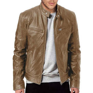 Chaqueta de Cuero Personalizada al por Mayor para Hombre, Chaqueta Casual de Primavera y Otoño, Chaqueta de Moda Masculina con Cuello Alto, Chaqueta Casual Entallada para Hombre - Product Image 3
