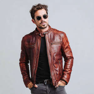 Veste de motard en cuir véritable pour homme, style streetwear, haute qualité, imperméable - Product Image 4